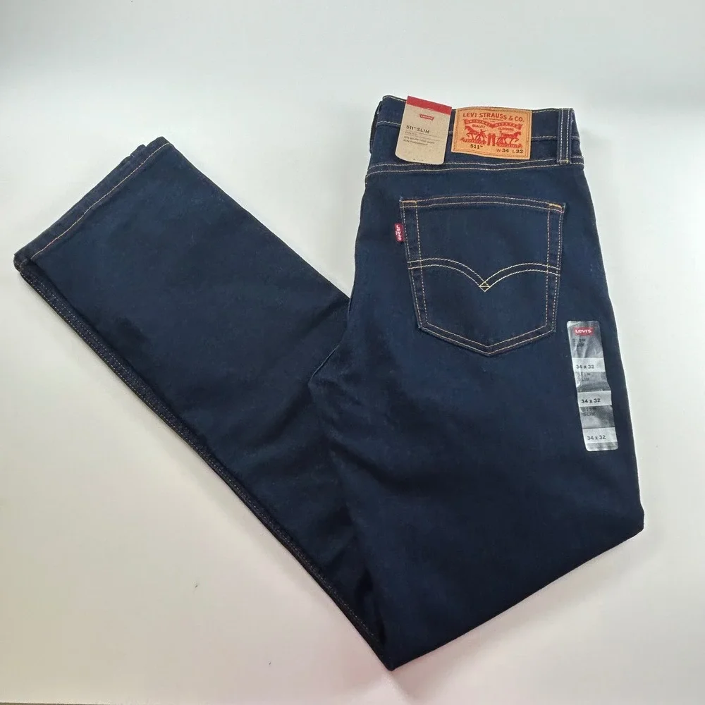 Levis 511 Men's 34x32 Slim Fit Jeans Dark Indigo Modern Wash Stretch Denim NEW